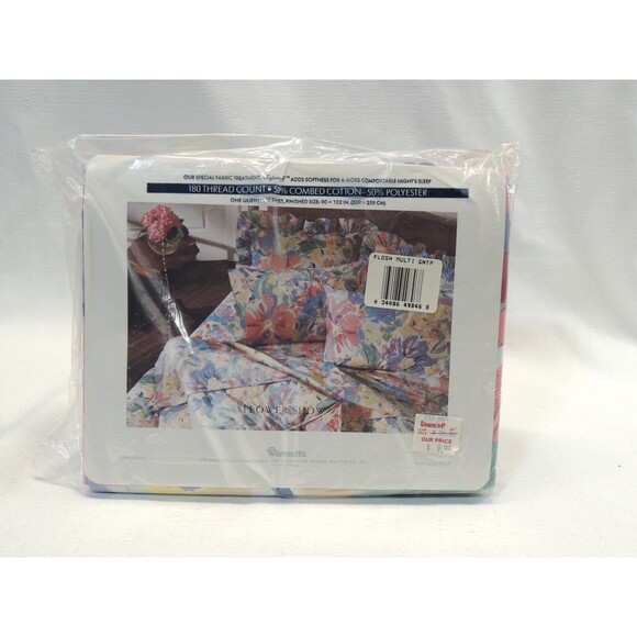 VTG 80s Wamsutta No-Iron Percale Queen Flat Sheet Watercolor Floral Pattern NIP - Picture 2 of 4